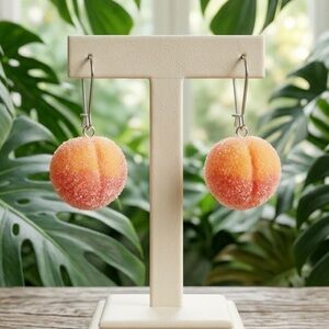 NWT Fuzzy Peach Candy Earrings - Handmade